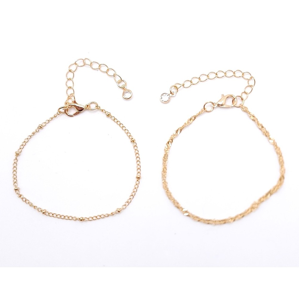 Gold Chain Bracelet Set Figaro Singapore Crystal‎ Adjustable